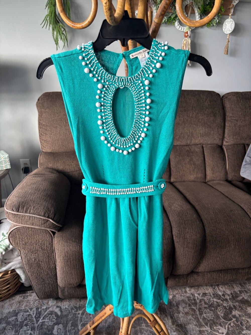 Nanette Lepore Teal Beaded Neckline Dress